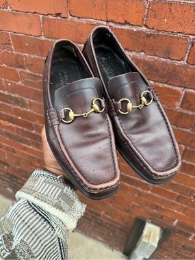 Gucci Brown Leather Horsebit Slip-On Loafers size 8